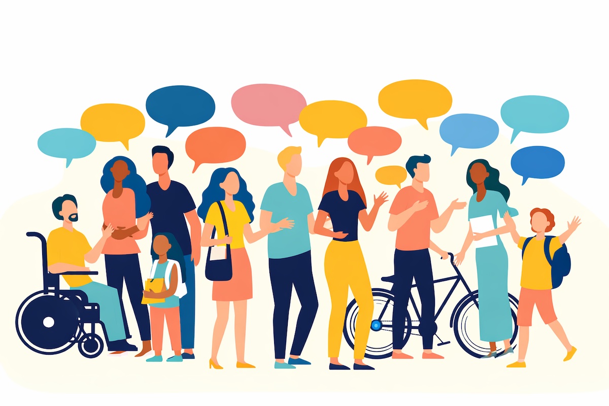 Dessin d'habitants donnant leur avis pour illustrer la démocratie participative