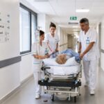 brancard dans un couloir d'hôpital
