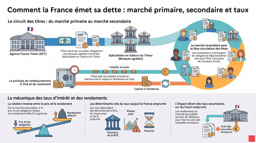Infographie expliquant l'émission de dette française